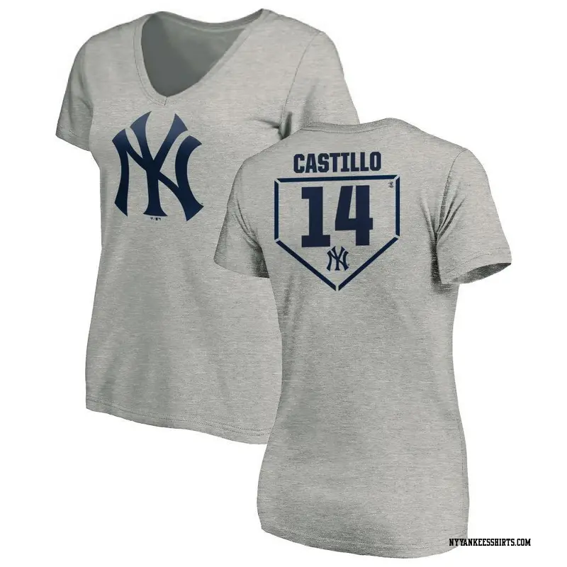 Women's New York Yankees ＃14 Jackson Castillo Gray RBI Slim Fit V-Neck T-Shirt Heathered