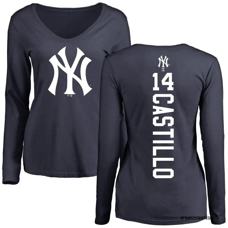 Women's New York Yankees ＃14 Jackson Castillo Navy Backer Slim Fit Long Sleeve T-Shirt