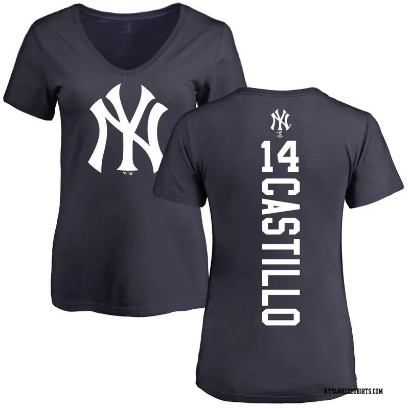 Women's New York Yankees ＃14 Jackson Castillo Navy Backer Slim Fit T-Shirt