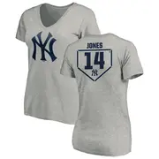 Women's New York Yankees ＃14 Jahmai Jones Gray RBI Slim Fit V-Neck T-Shirt Heathered