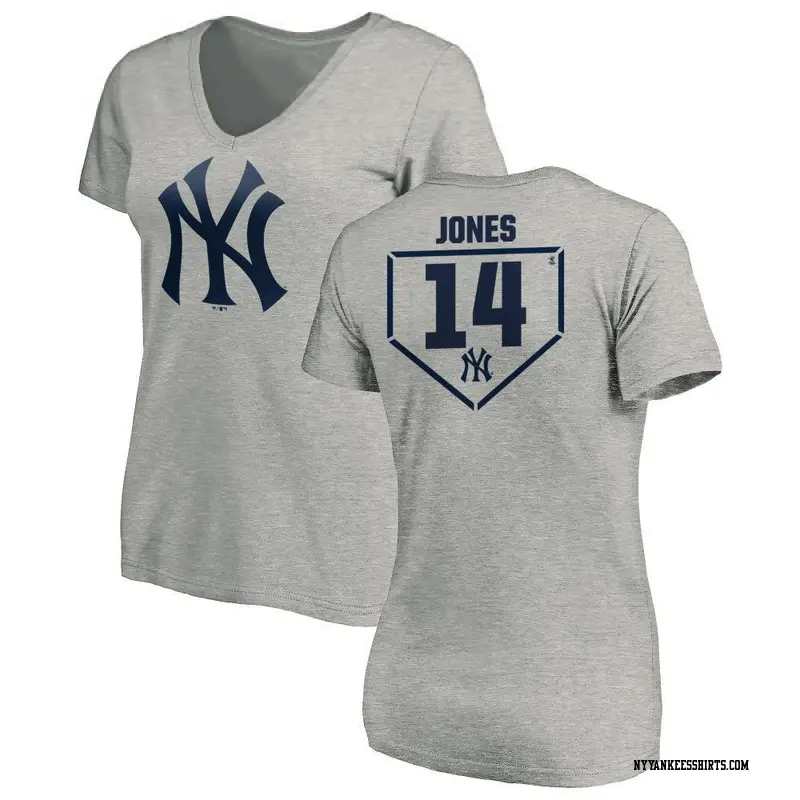 Women's New York Yankees ＃14 Jahmai Jones Gray RBI Slim Fit V-Neck T-Shirt Heathered