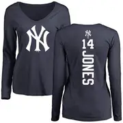 Women's New York Yankees ＃14 Jahmai Jones Navy Backer Slim Fit Long Sleeve T-Shirt