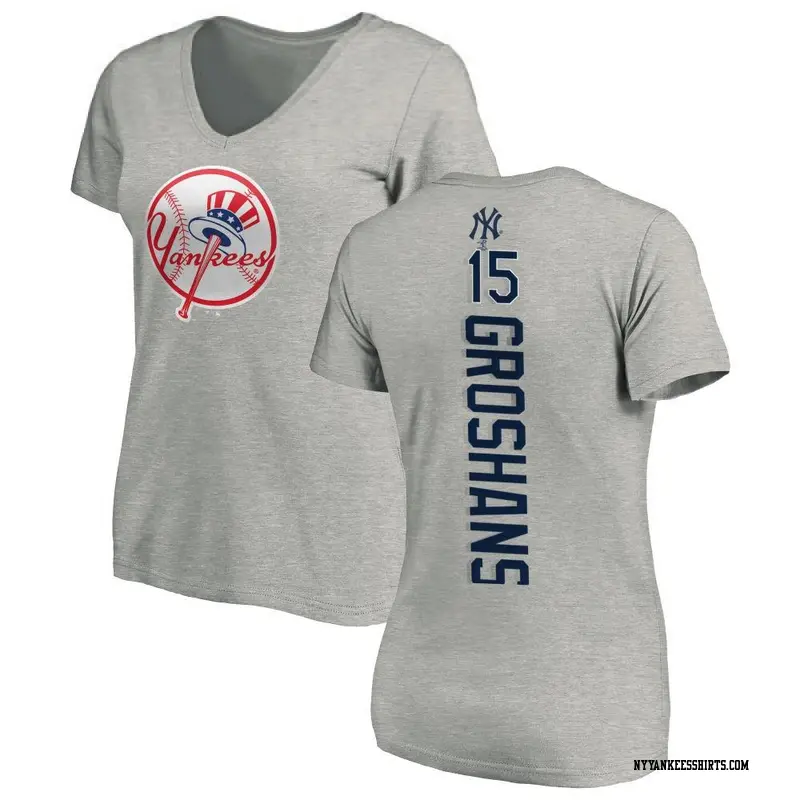 Women's New York Yankees ＃15 Jordan Groshans Ash Backer Slim Fit T-Shirt