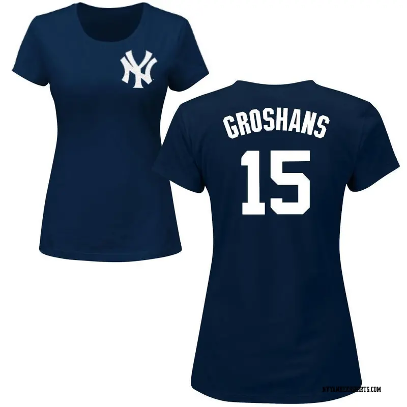 Women's New York Yankees ＃15 Jordan Groshans Navy Roster Name & Number T-Shirt