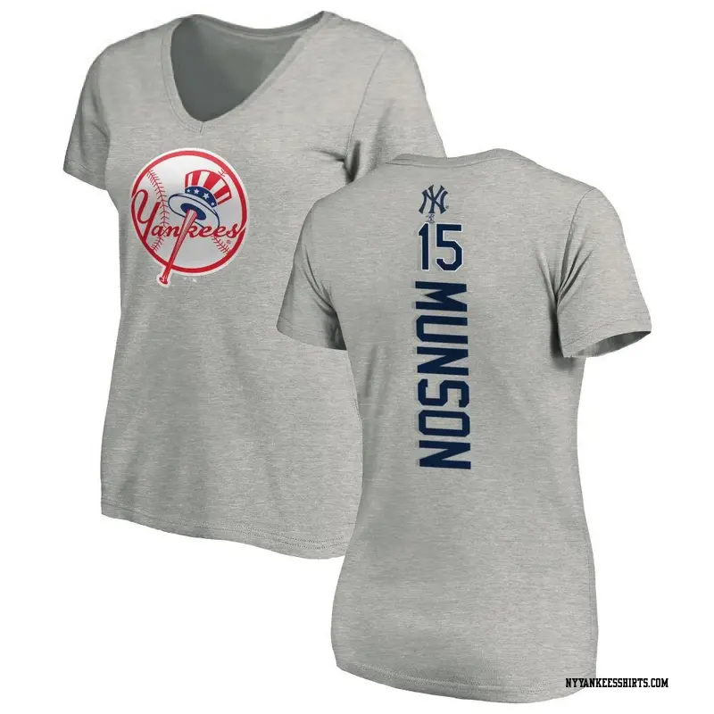 Women's New York Yankees ＃15 Thurman Munson Ash Backer Slim Fit T-Shirt