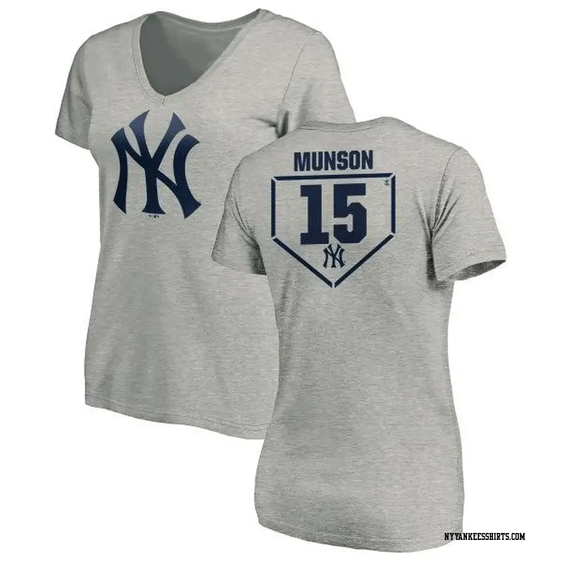 Women's New York Yankees ＃15 Thurman Munson Gray Branded RBI Slim Fit V-Neck T-Shirt Heathered