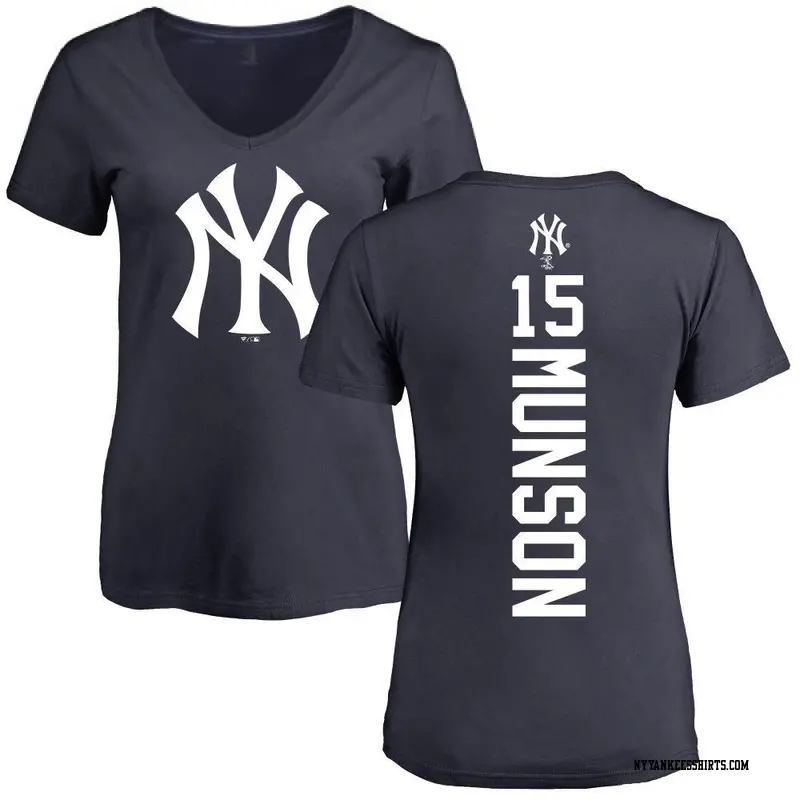 Women's New York Yankees ＃15 Thurman Munson Navy Backer Slim Fit T-Shirt