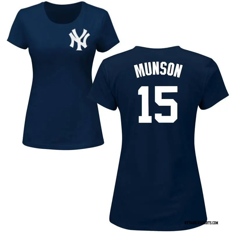 Women's New York Yankees ＃15 Thurman Munson Navy Roster Name & Number T-Shirt