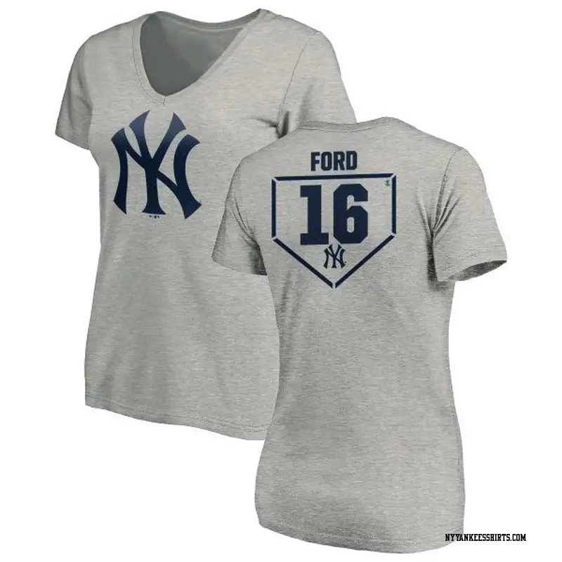 Women's New York Yankees ＃16 Whitey Ford White Branded y Ford RBI Slim Fit V-Neck T-Shirt Heathered Gray