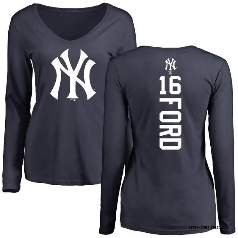 Women's New York Yankees ＃16 Whitey Ford White y Ford Backer Slim Fit Long Sleeve T-Shirt Navy