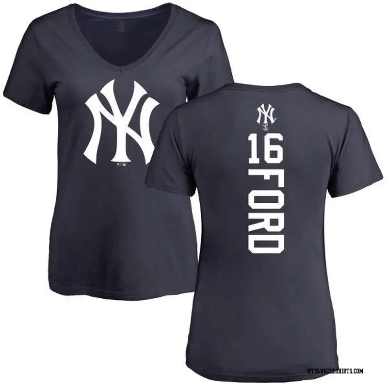 Women's New York Yankees ＃16 Whitey Ford White y Ford Backer Slim Fit T-Shirt Navy