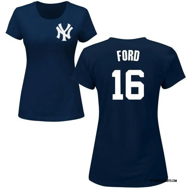 Women's New York Yankees ＃16 Whitey Ford White y Ford Roster Name & Number T-Shirt Navy