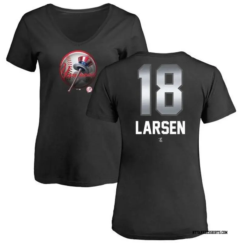 Women's New York Yankees ＃18 Don Larsen Black Branded Midnight Mascot V-Neck T-Shirt