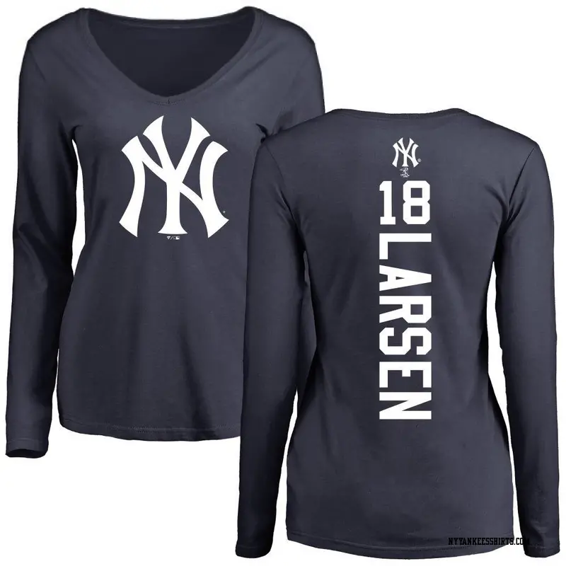 Women's New York Yankees ＃18 Don Larsen Navy Backer Slim Fit Long Sleeve T-Shirt