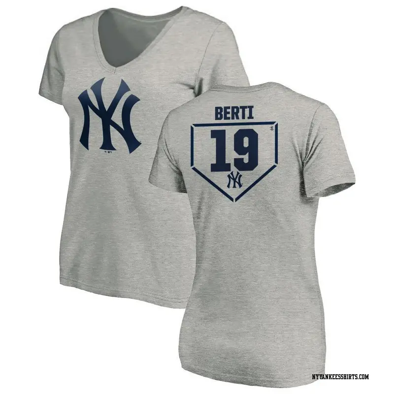 Women's New York Yankees ＃19 Jon Berti Gray RBI Slim Fit V-Neck T-Shirt Heathered