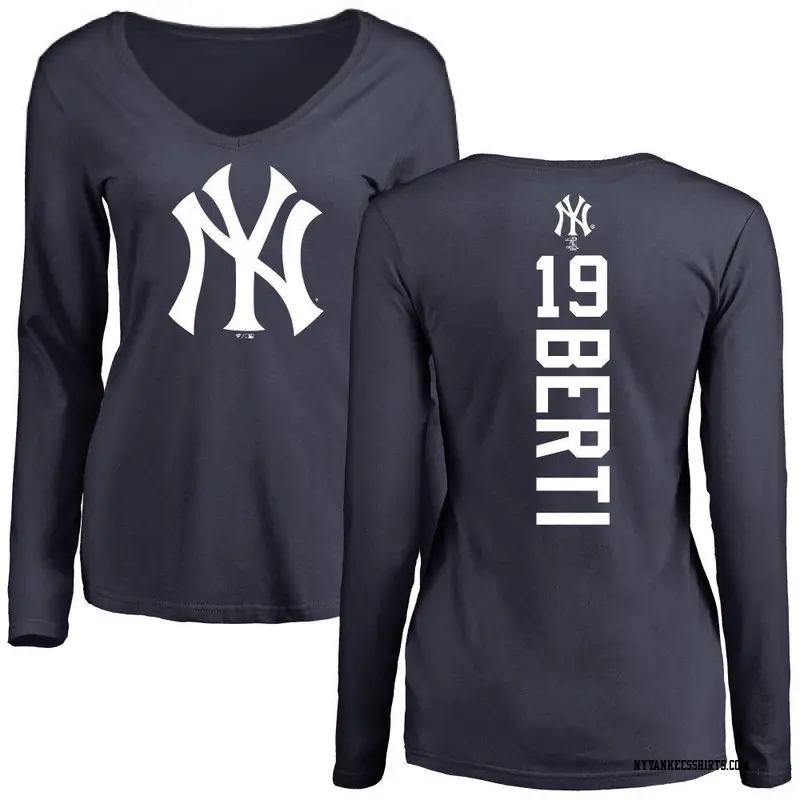 Women's New York Yankees ＃19 Jon Berti Navy Backer Slim Fit Long Sleeve T-Shirt