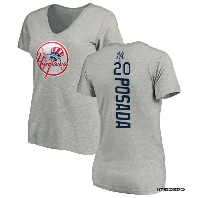 Women's New York Yankees ＃20 Jorge Posada Ash Backer Slim Fit T-Shirt