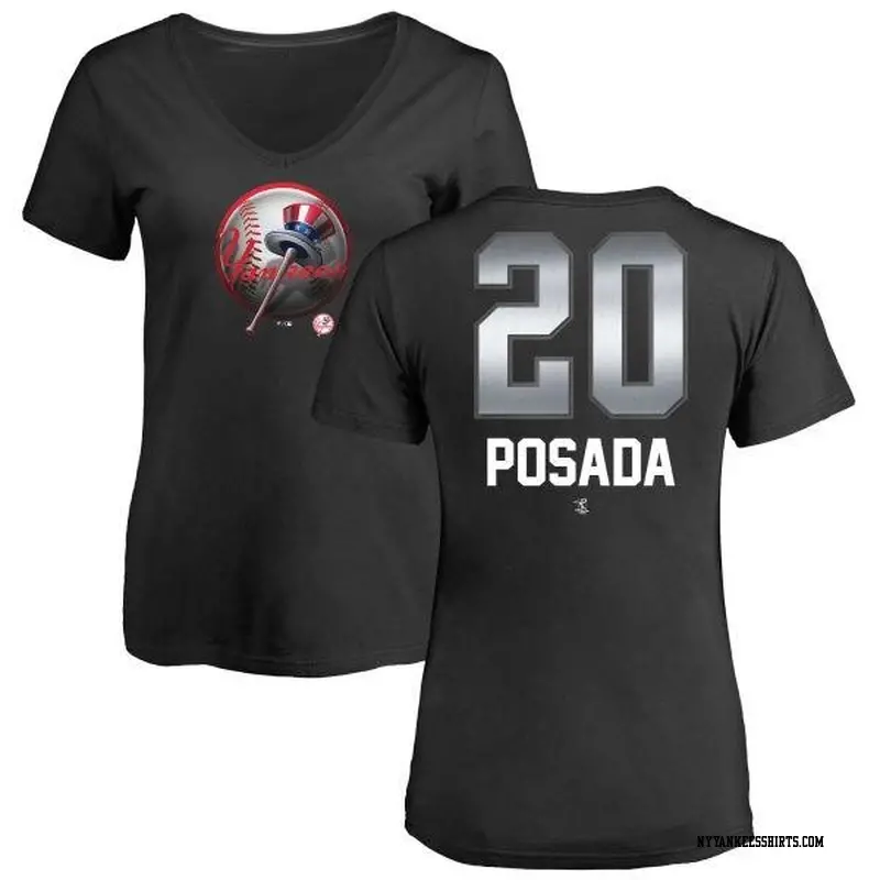 Women's New York Yankees ＃20 Jorge Posada Black Branded Midnight Mascot V-Neck T-Shirt