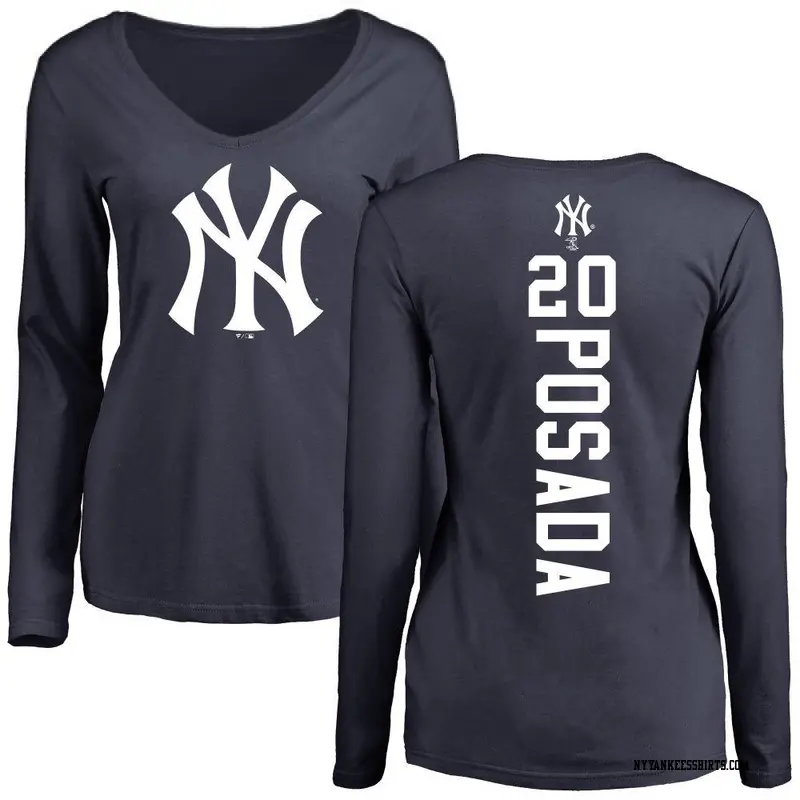 Women's New York Yankees ＃20 Jorge Posada Navy Backer Slim Fit Long Sleeve T-Shirt