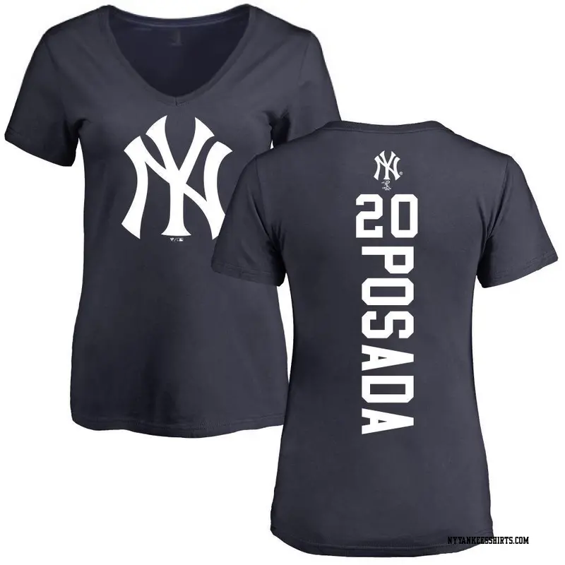 Women's New York Yankees ＃20 Jorge Posada Navy Backer Slim Fit T-Shirt