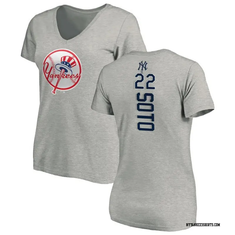 Women's New York Yankees ＃22 Juan Soto Ash Backer Slim Fit T-Shirt