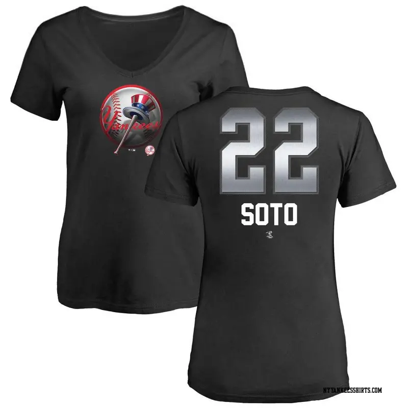 Women's New York Yankees ＃22 Juan Soto Black Midnight Mascot V-Neck T-Shirt