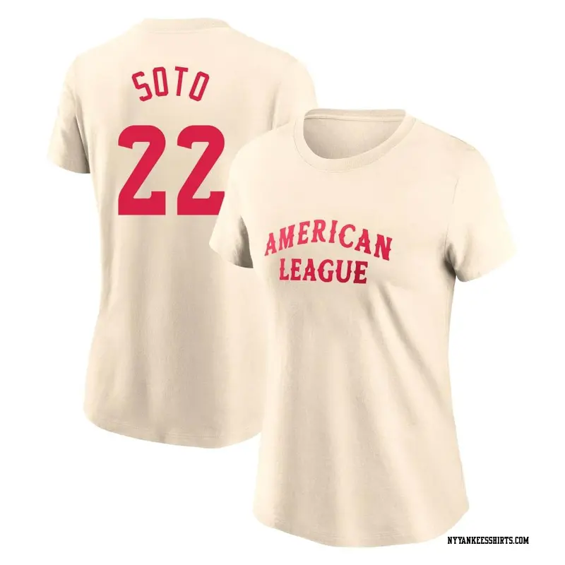 Women's New York Yankees ＃22 Juan Soto Cream American League 2024 All-Star Team T-Shirt