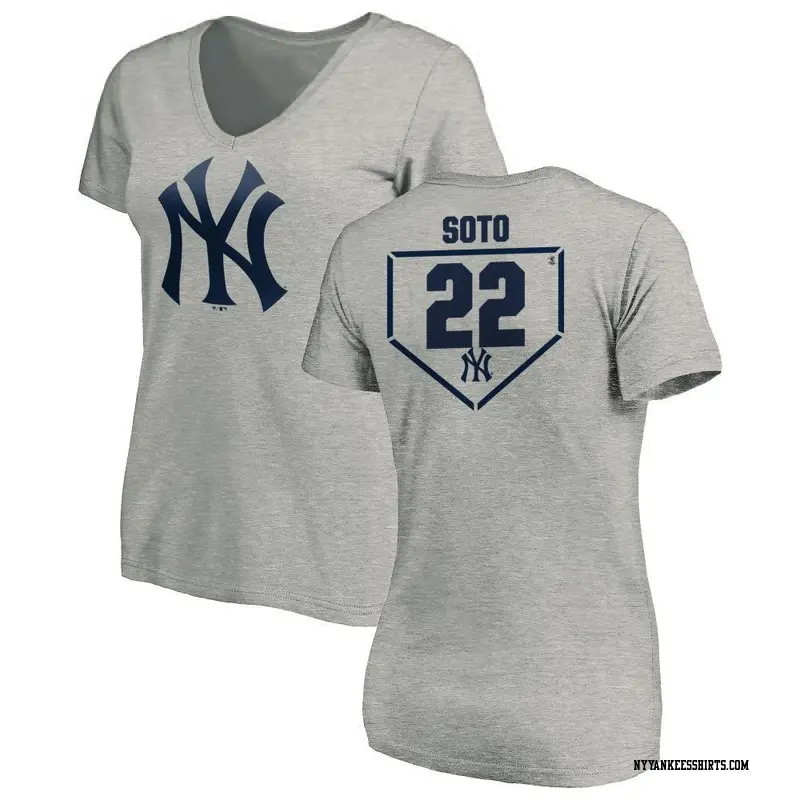 Women's New York Yankees ＃22 Juan Soto Gray RBI Slim Fit V-Neck T-Shirt Heathered