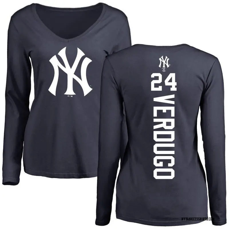 Women's New York Yankees ＃24 Alex Verdugo Navy Backer Slim Fit Long Sleeve T-Shirt