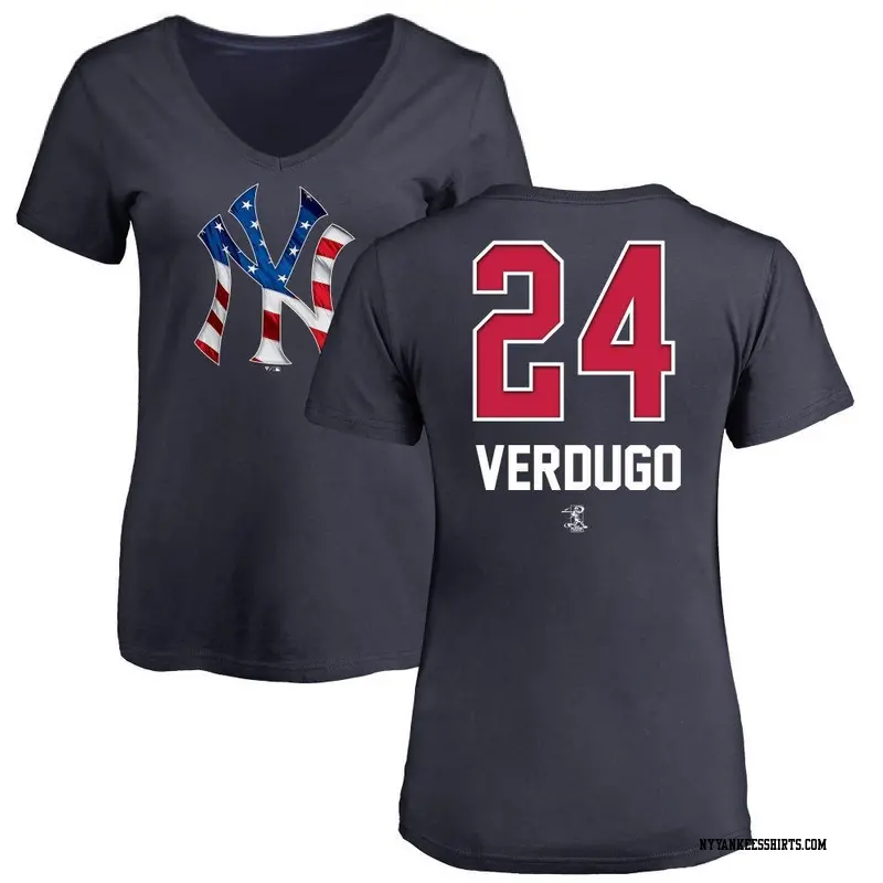 Women's New York Yankees ＃24 Alex Verdugo Navy Name and Number Banner Wave V-Neck T-Shirt