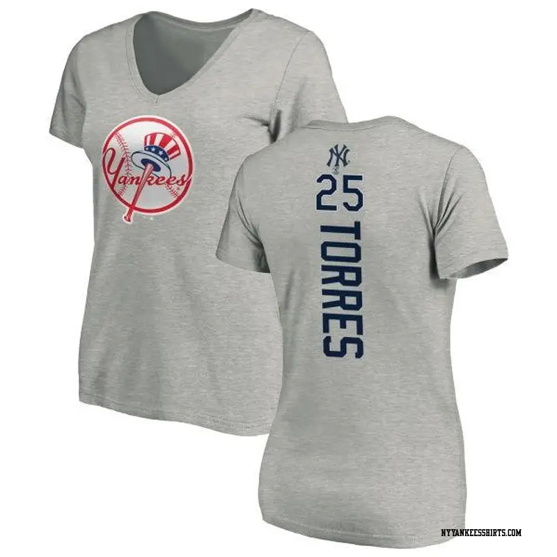 Women's New York Yankees ＃25 Gleyber Torres Ash Backer Slim Fit T-Shirt