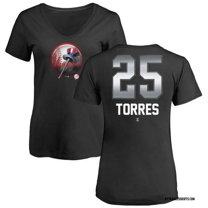 Women's New York Yankees ＃25 Gleyber Torres Black Branded Midnight Mascot V-Neck T-Shirt