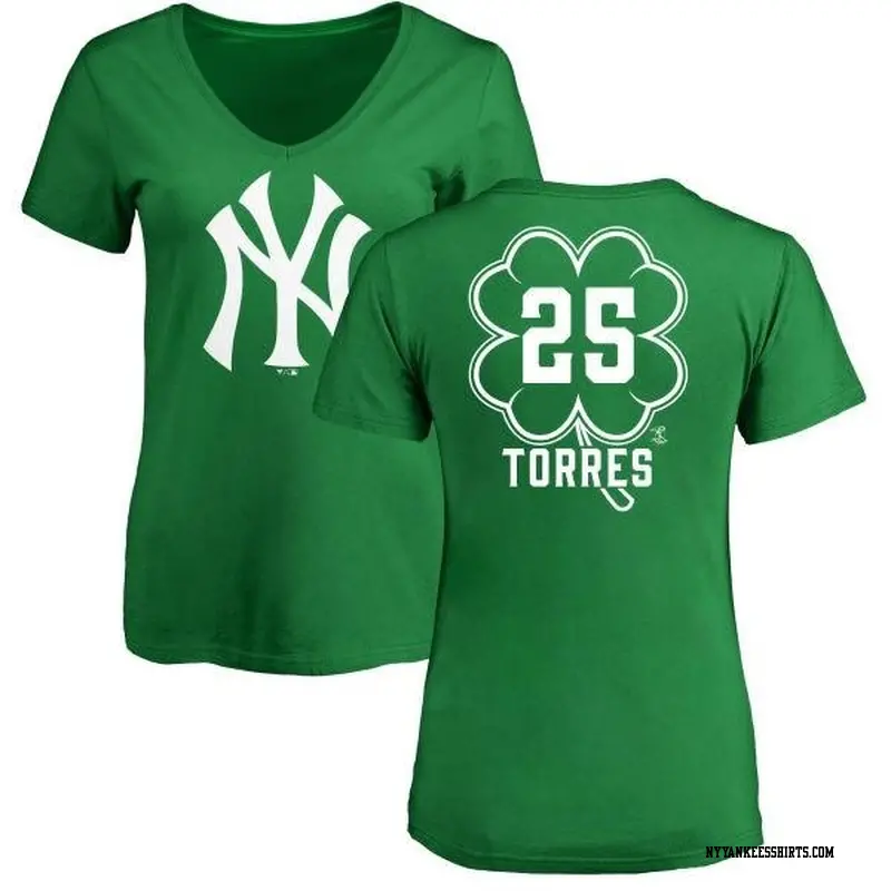 Women's New York Yankees ＃25 Gleyber Torres Green Branded Dubliner Name & Number V-Neck T-Shirt Kelly