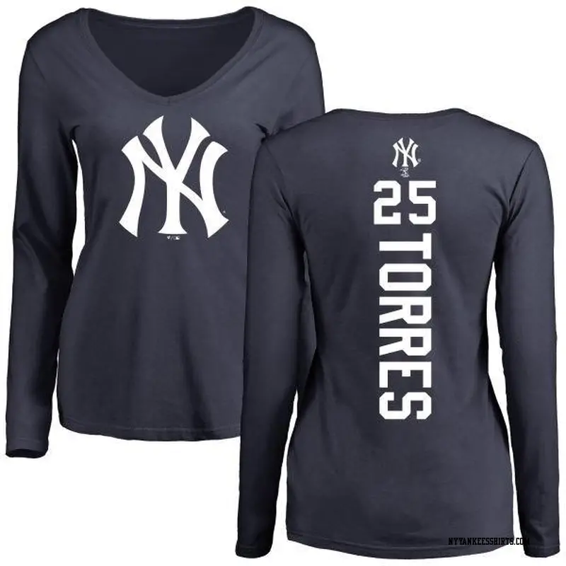 Women's New York Yankees ＃25 Gleyber Torres Navy Backer Slim Fit Long Sleeve T-Shirt