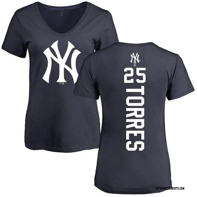 Women's New York Yankees ＃25 Gleyber Torres Navy Backer Slim Fit T-Shirt