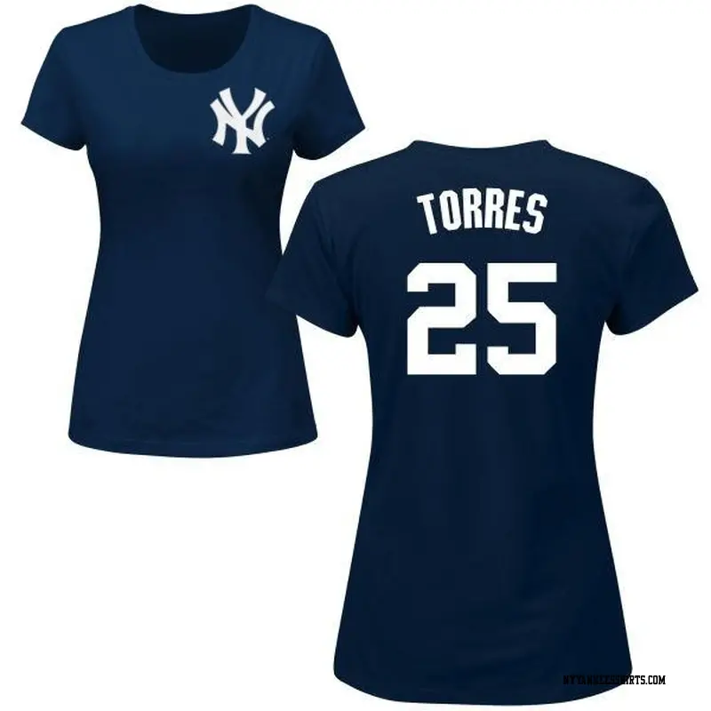 Women's New York Yankees ＃25 Gleyber Torres Navy Roster Name & Number T-Shirt