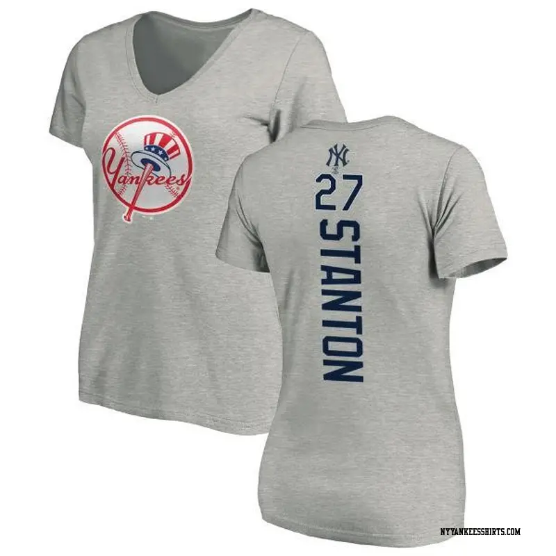 Women's New York Yankees ＃27 Giancarlo Stanton Ash Backer Slim Fit T-Shirt