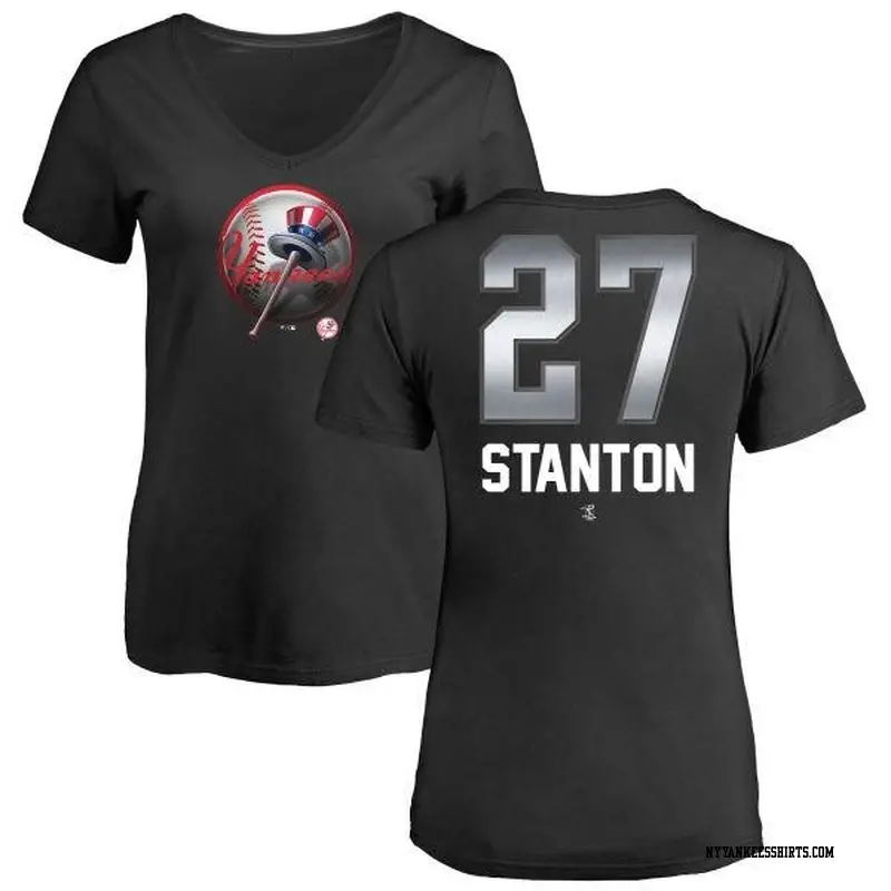 Women's New York Yankees ＃27 Giancarlo Stanton Black Branded Midnight Mascot V-Neck T-Shirt