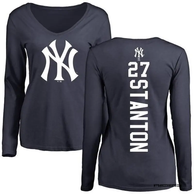 Women's New York Yankees ＃27 Giancarlo Stanton Navy Backer Slim Fit Long Sleeve T-Shirt