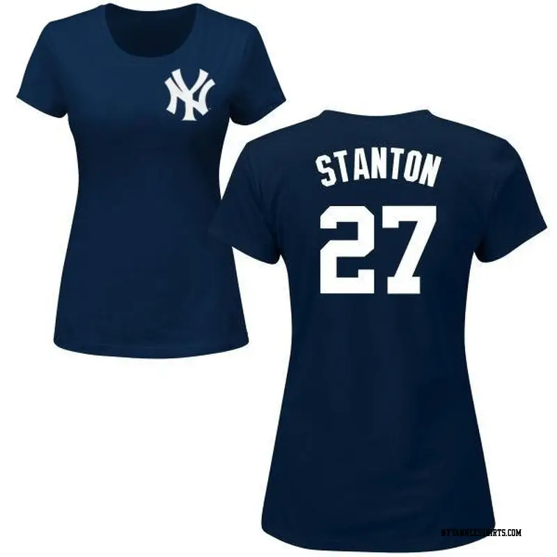 Women's New York Yankees ＃27 Giancarlo Stanton Navy Roster Name & Number T-Shirt