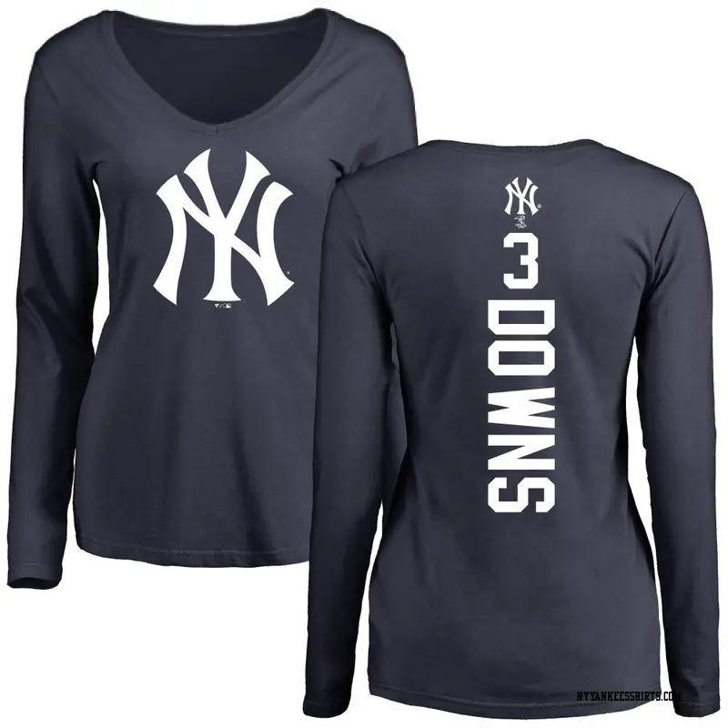 Women's New York Yankees ＃3 Jeter Downs Navy Backer Slim Fit Long Sleeve T-Shirt