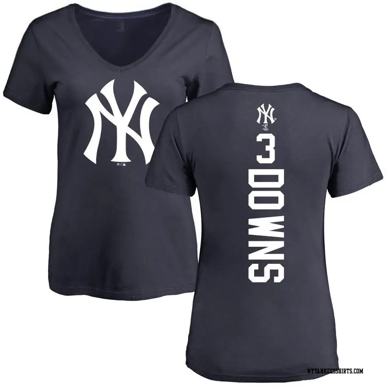 Women's New York Yankees ＃3 Jeter Downs Navy Backer Slim Fit T-Shirt