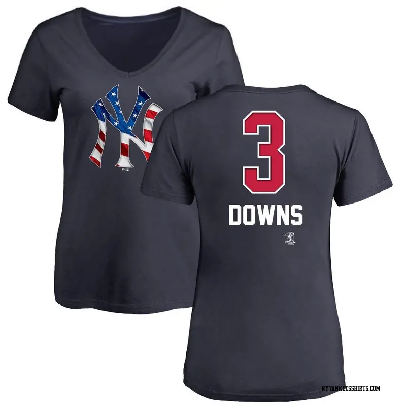 Women's New York Yankees ＃3 Jeter Downs Navy Name and Number Banner Wave V-Neck T-Shirt