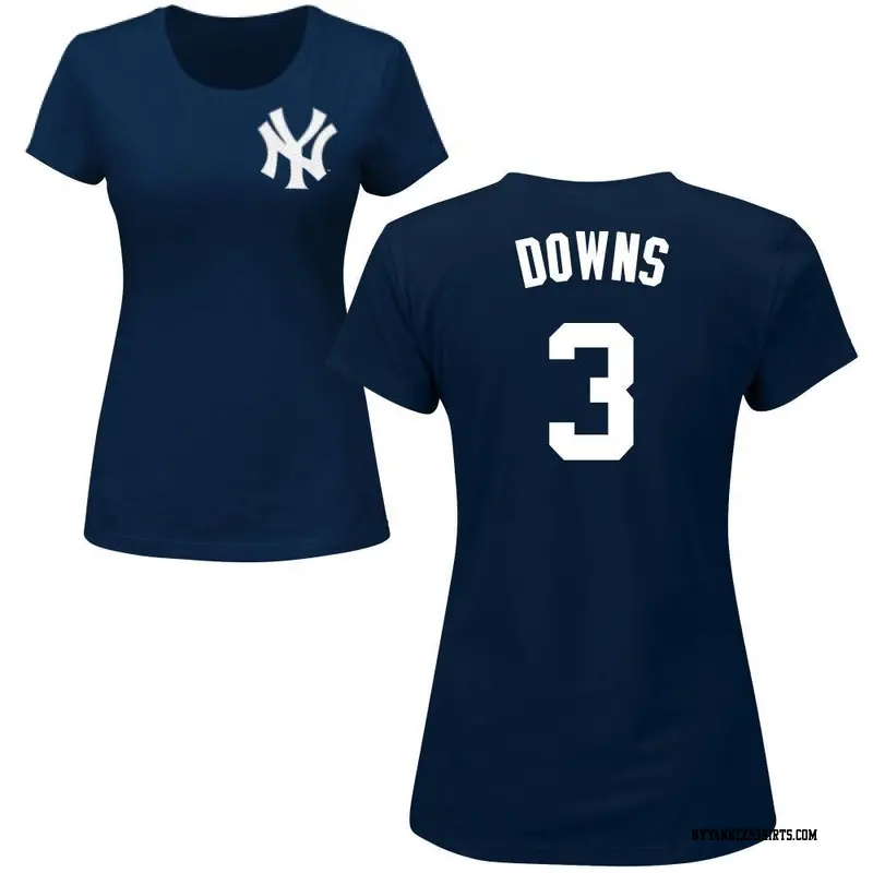 Women's New York Yankees ＃3 Jeter Downs Navy Roster Name & Number T-Shirt