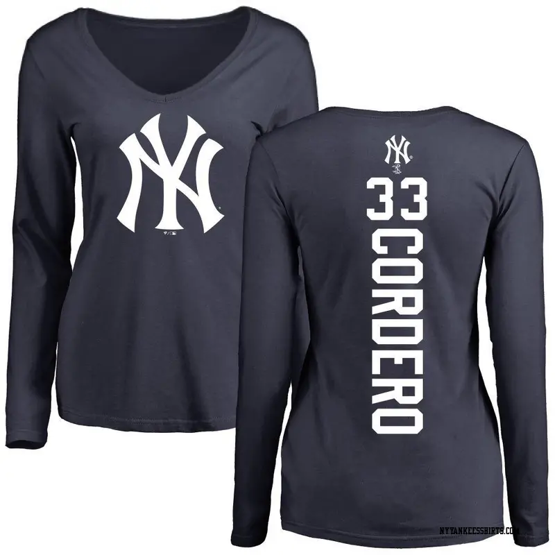 Women's New York Yankees ＃33 Franchy Cordero Navy Backer Slim Fit Long Sleeve T-Shirt