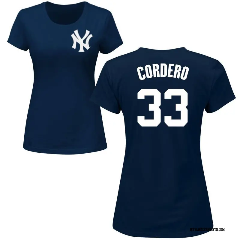 Women's New York Yankees ＃33 Franchy Cordero Navy Roster Name & Number T-Shirt