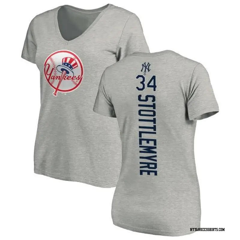 Women's New York Yankees ＃34 Mel Stottlemyre Ash Backer Slim Fit T-Shirt