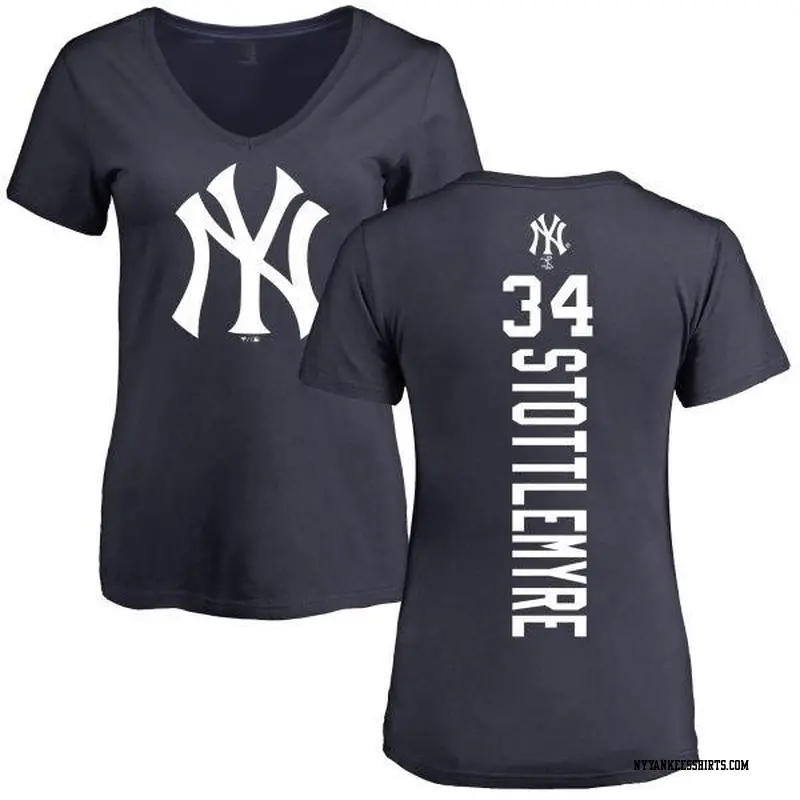 Women's New York Yankees ＃34 Mel Stottlemyre Navy Backer Slim Fit T-Shirt