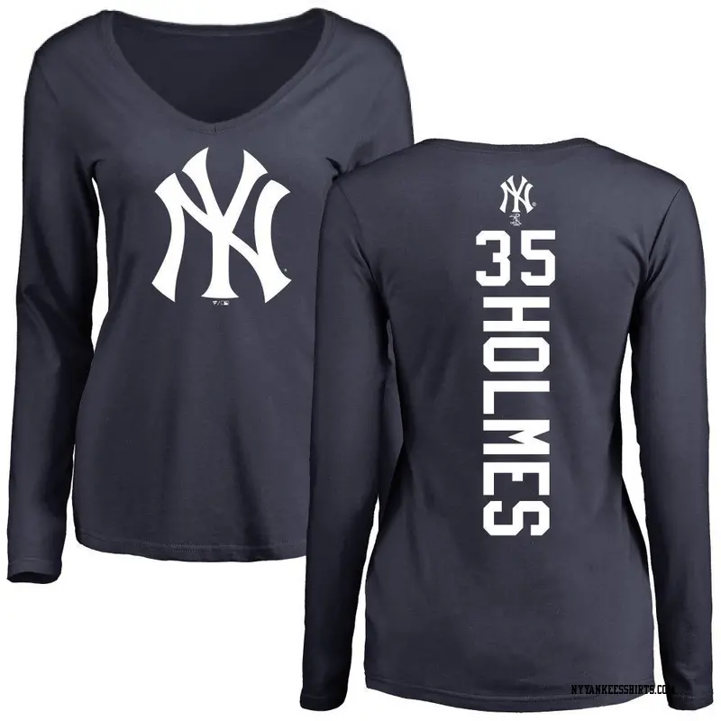 Women's New York Yankees ＃35 Clay Holmes Navy Backer Slim Fit Long Sleeve T-Shirt