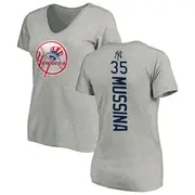 Women's New York Yankees ＃35 Mike Mussina Ash Backer Slim Fit T-Shirt